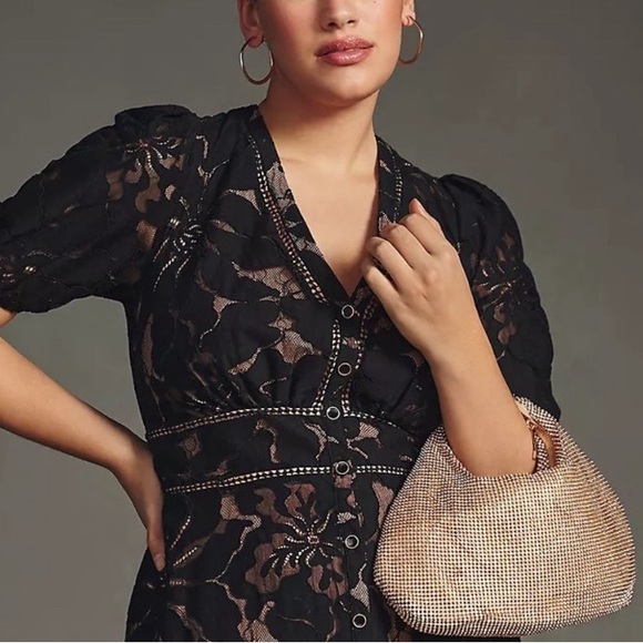 Anthropologie black lace button front dress Sz 4P New - Picture 4 of 7